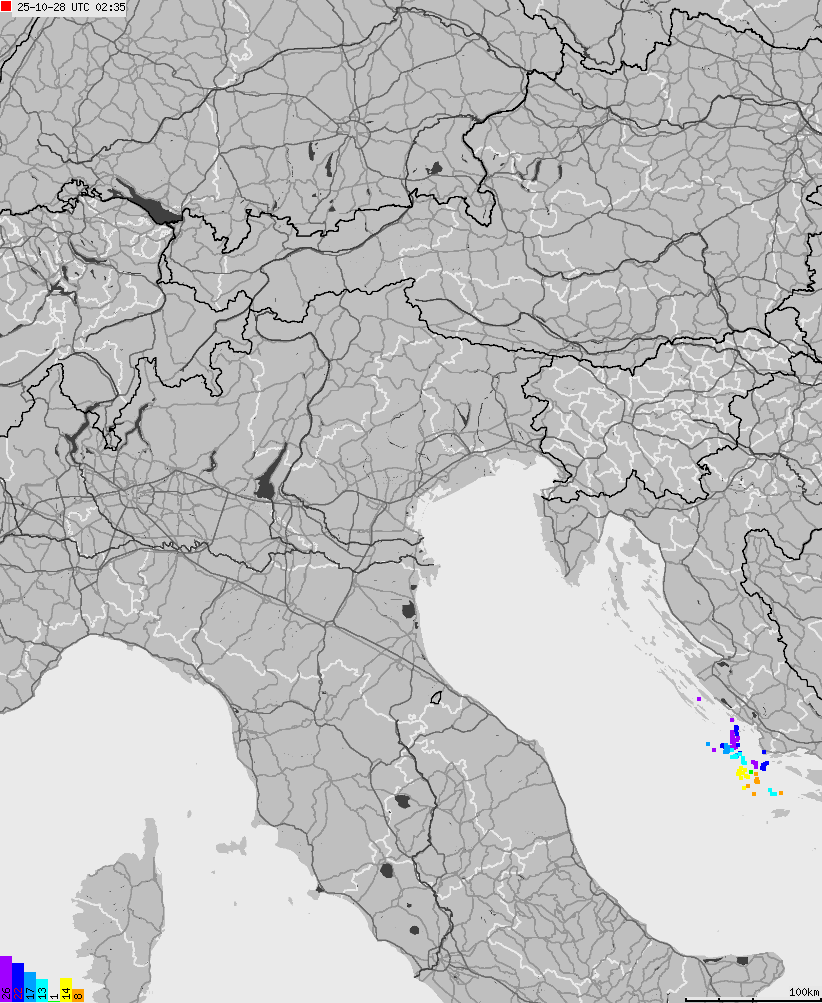Map of lightnings across Italy