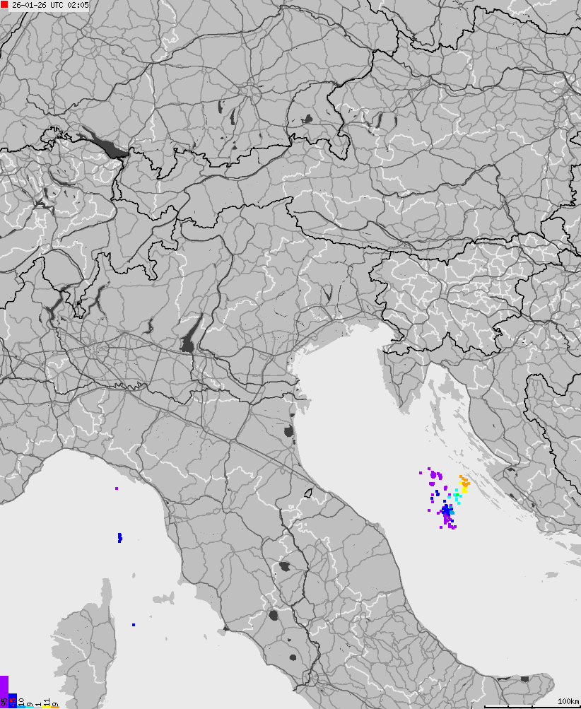 Map of lightnings across Italy