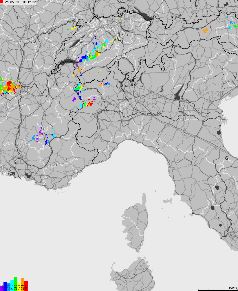 Map of lightnings across Italy