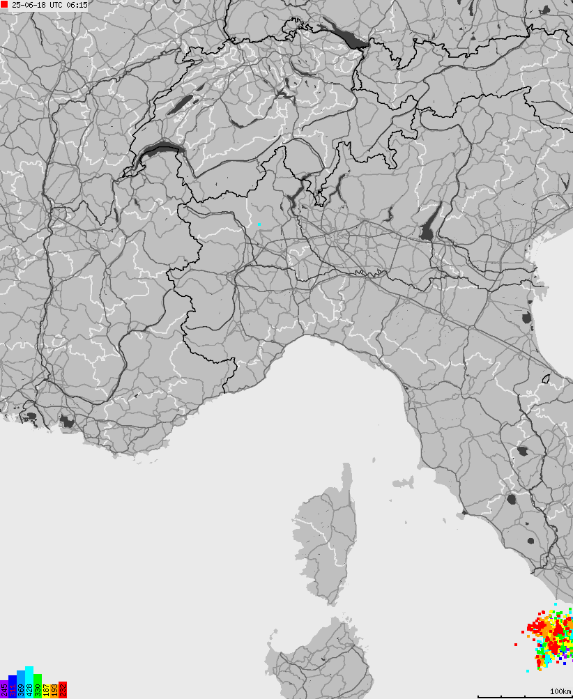 Map of lightnings across Italy