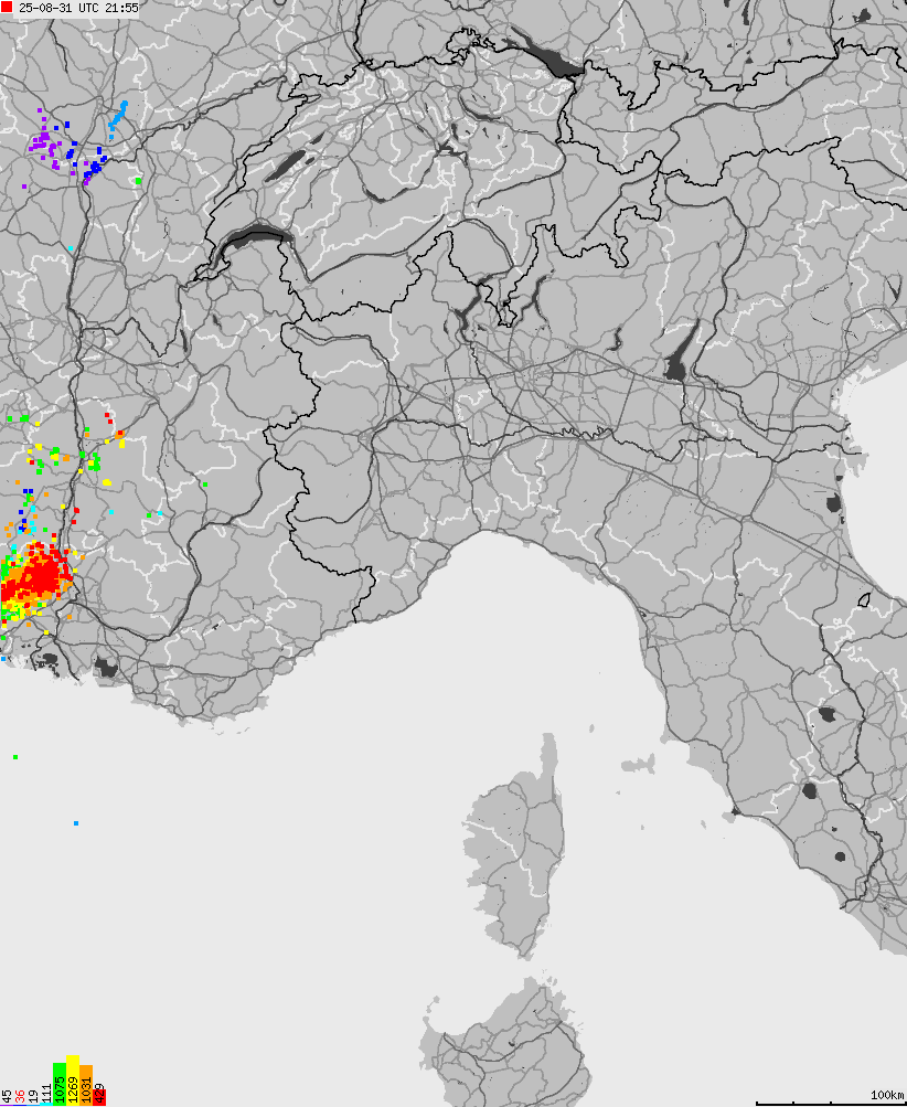 Map of lightnings across Italy