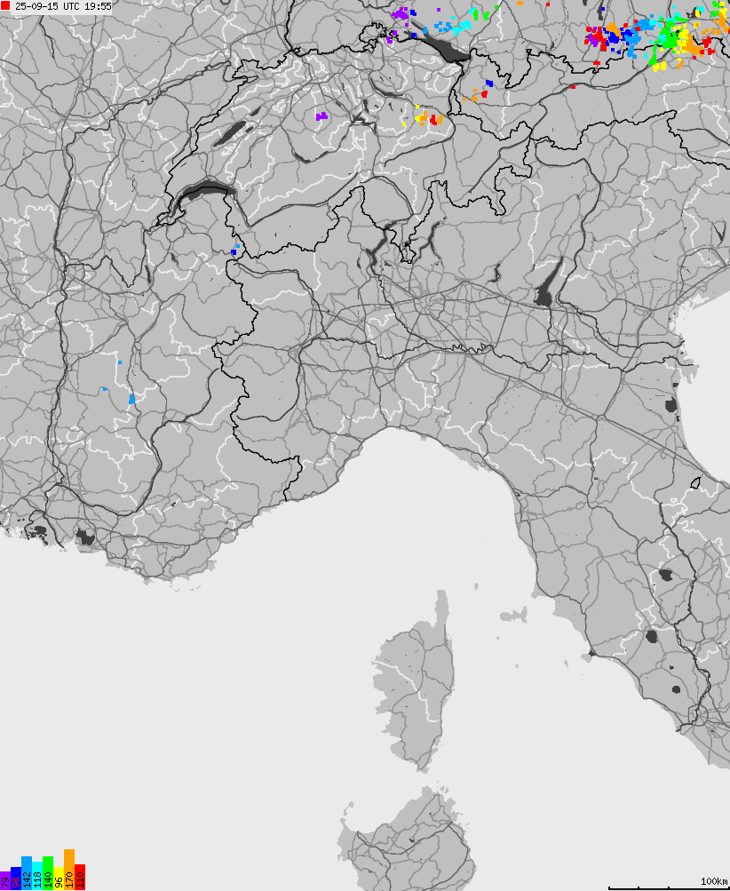 Map of lightnings across Italy