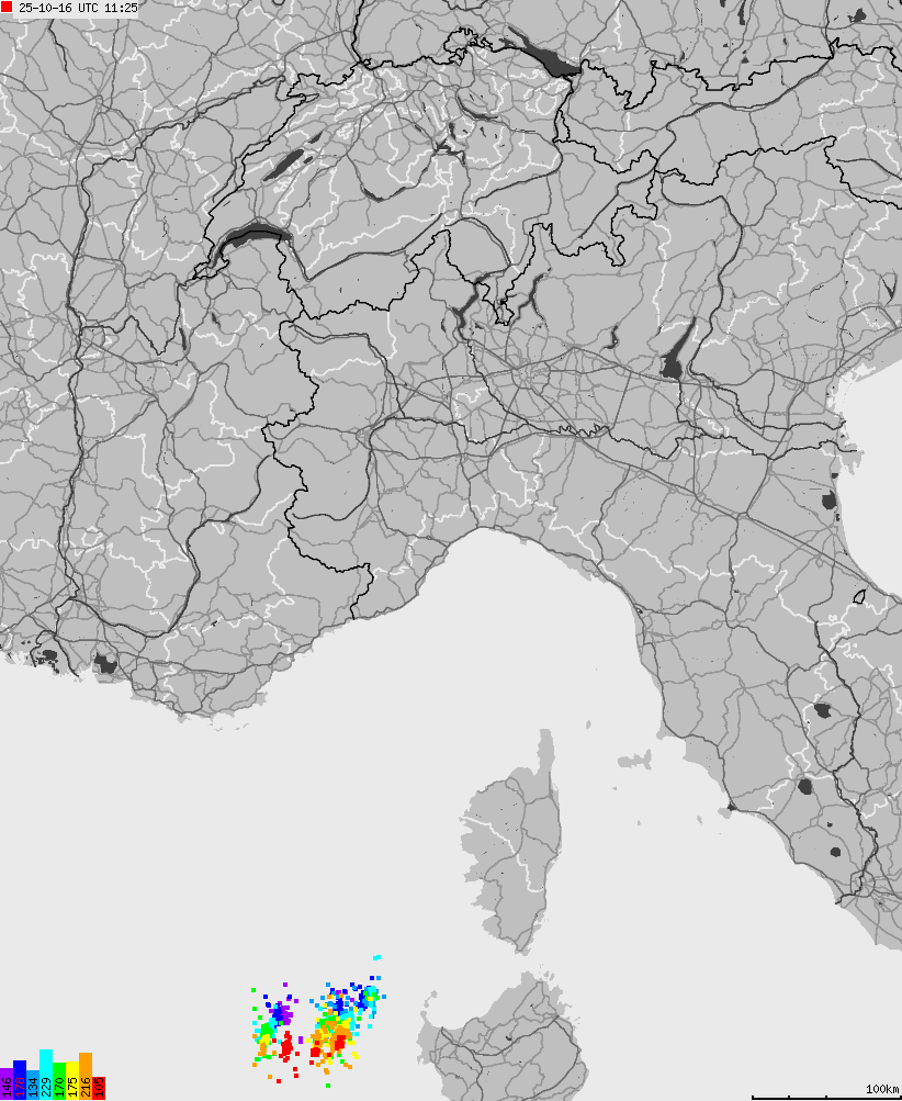 Map of lightnings across Italy