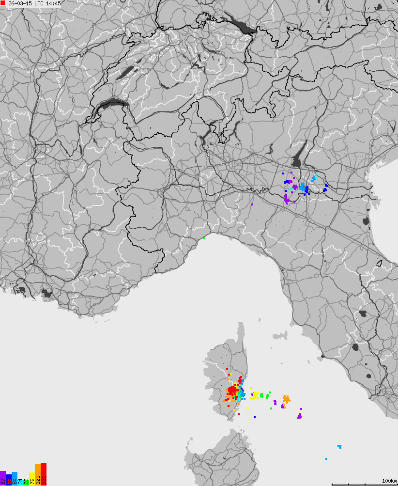 Map of lightnings across Italy
