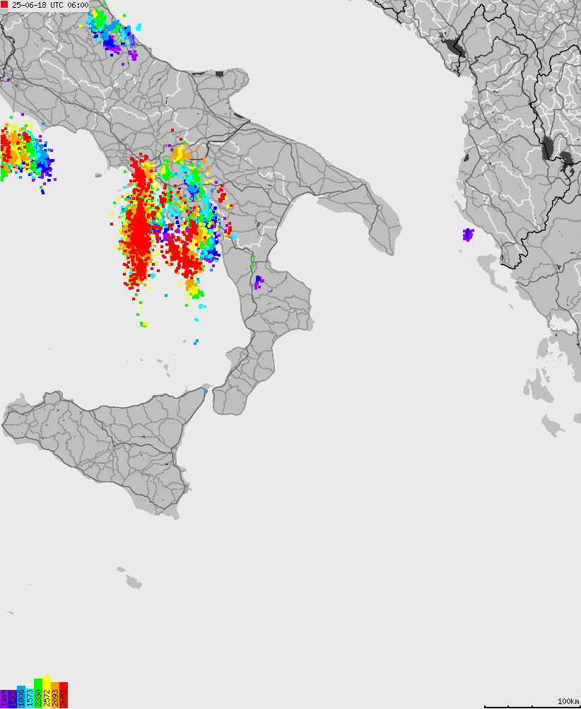 Map of lightnings across Italy