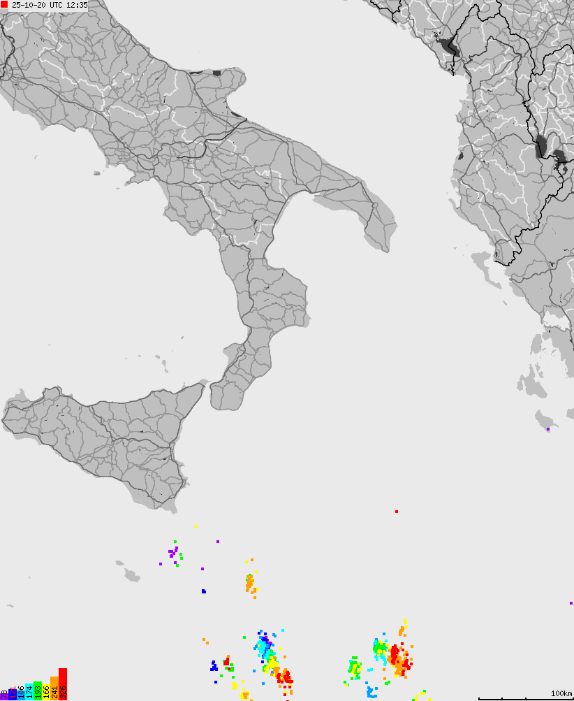 Map of lightnings across Italy