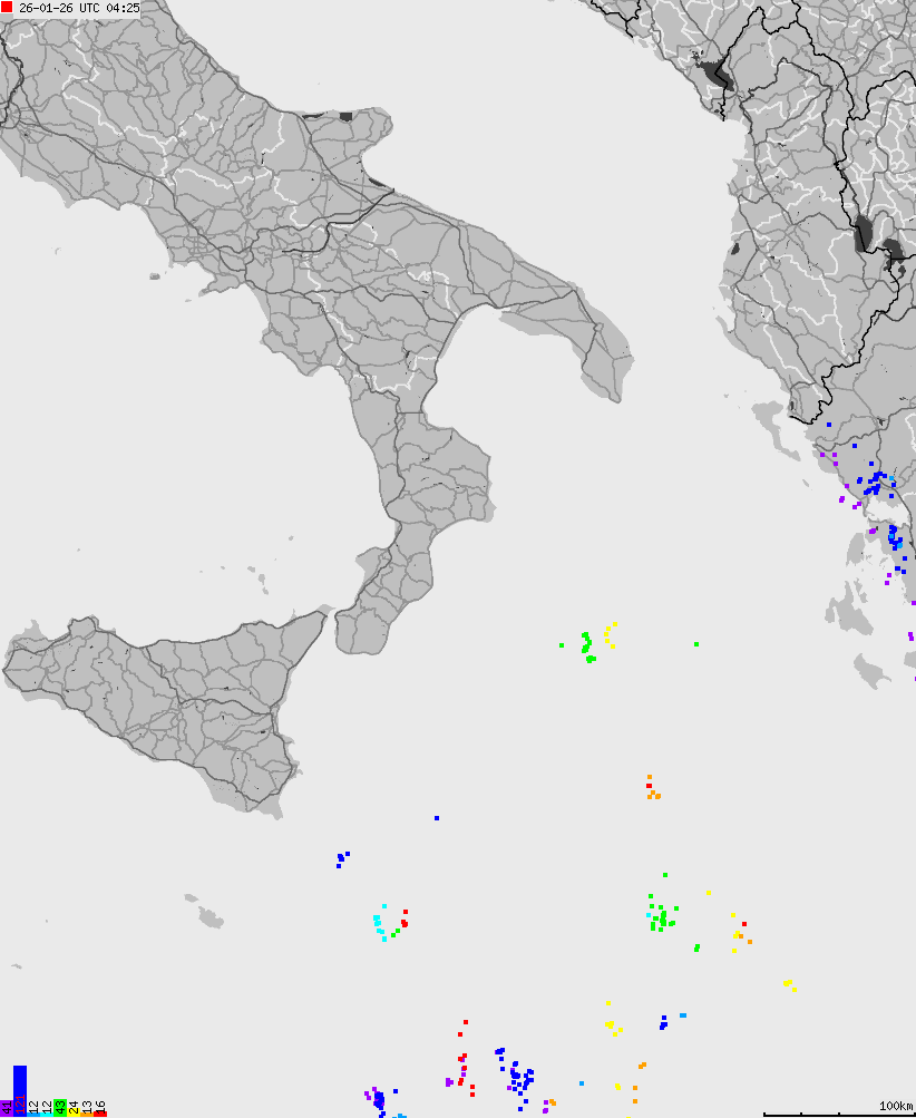 Map of lightnings across Italy