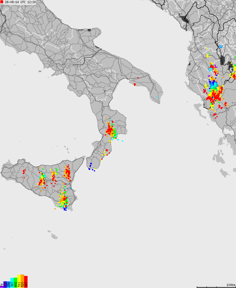 Map of lightnings across Italy