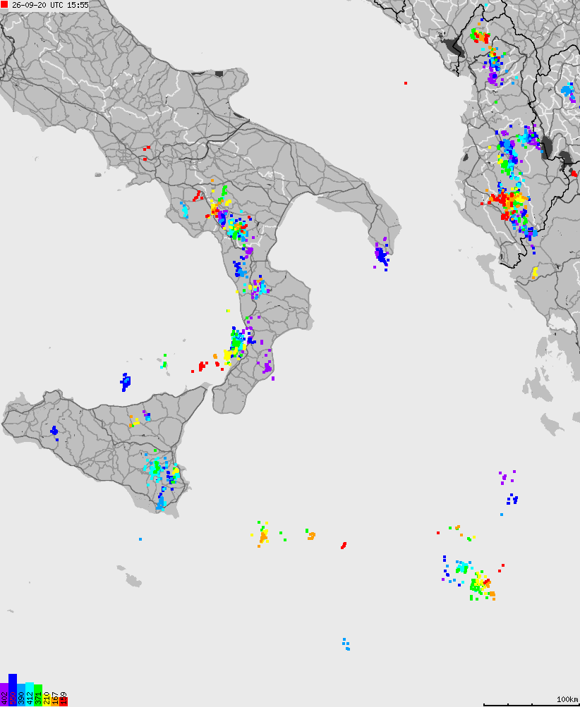 Map of lightnings across Italy