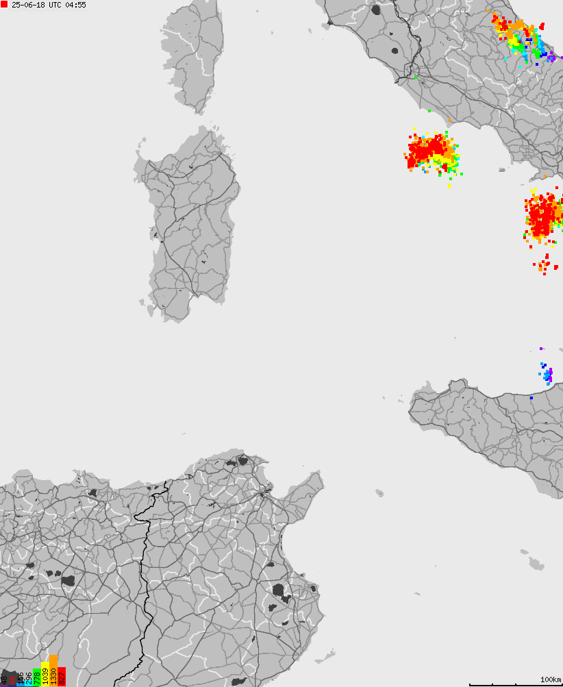 Map of lightnings across Italy