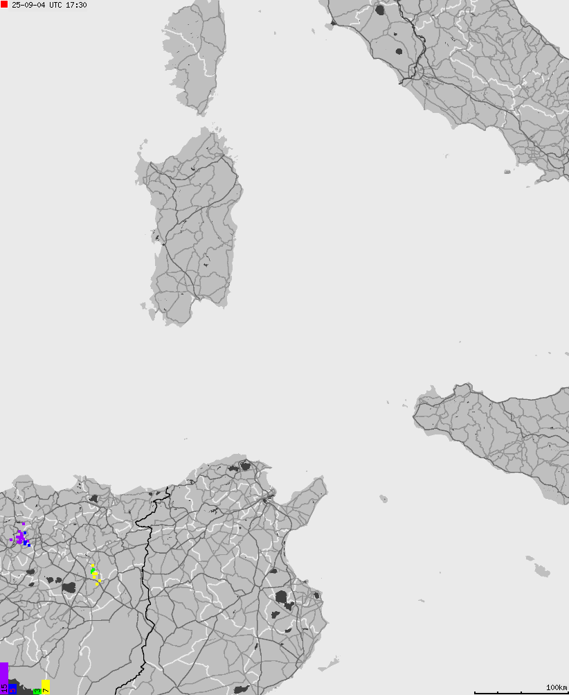 Map of lightnings across Italy