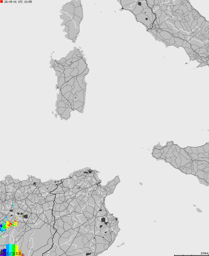 Mapa wyładowań atmosferycznych na obszarze Włoch