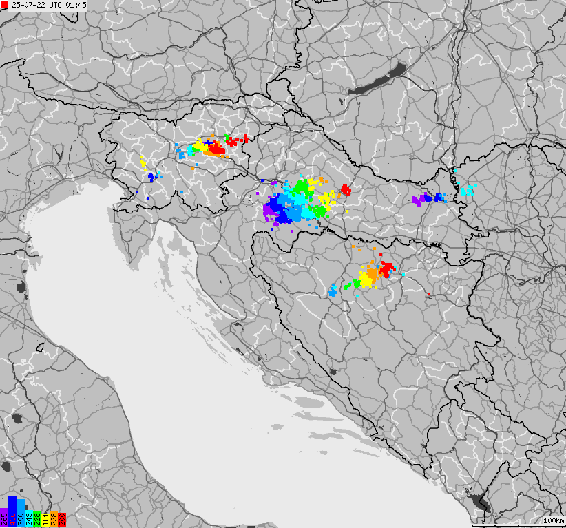Mapa wyładowań atmosferycznych na obszarze Słowenii