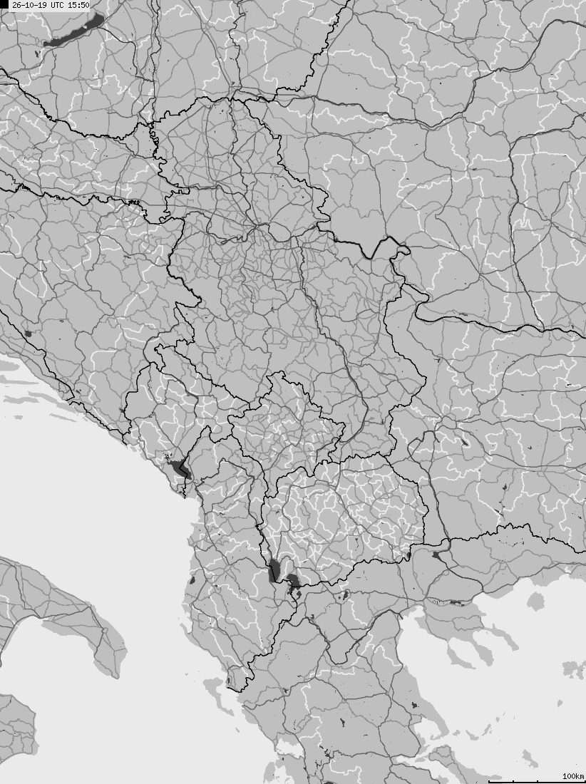 Map of lightnings across Albania, Kosovo, Montenegro, Northern Macedonia, Serbia