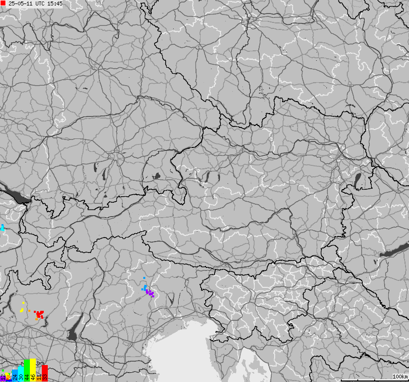 Map of lightnings across Austria