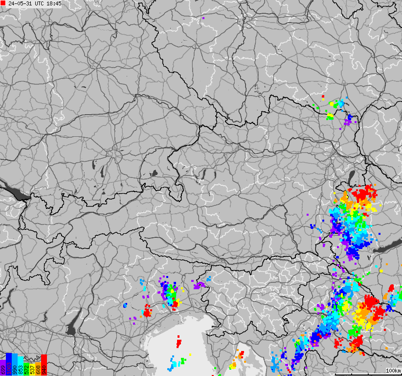 Map of lightnings across Austria