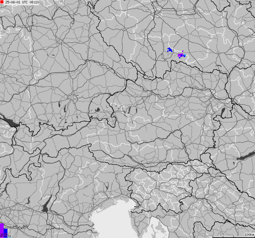 Map of lightnings across Austria