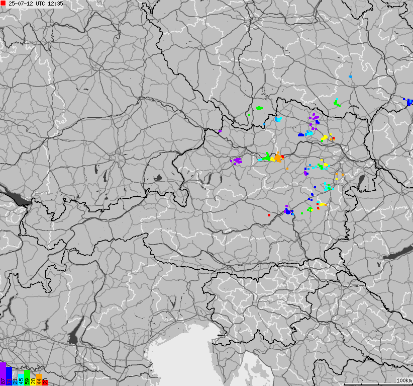 Map of lightnings across Austria