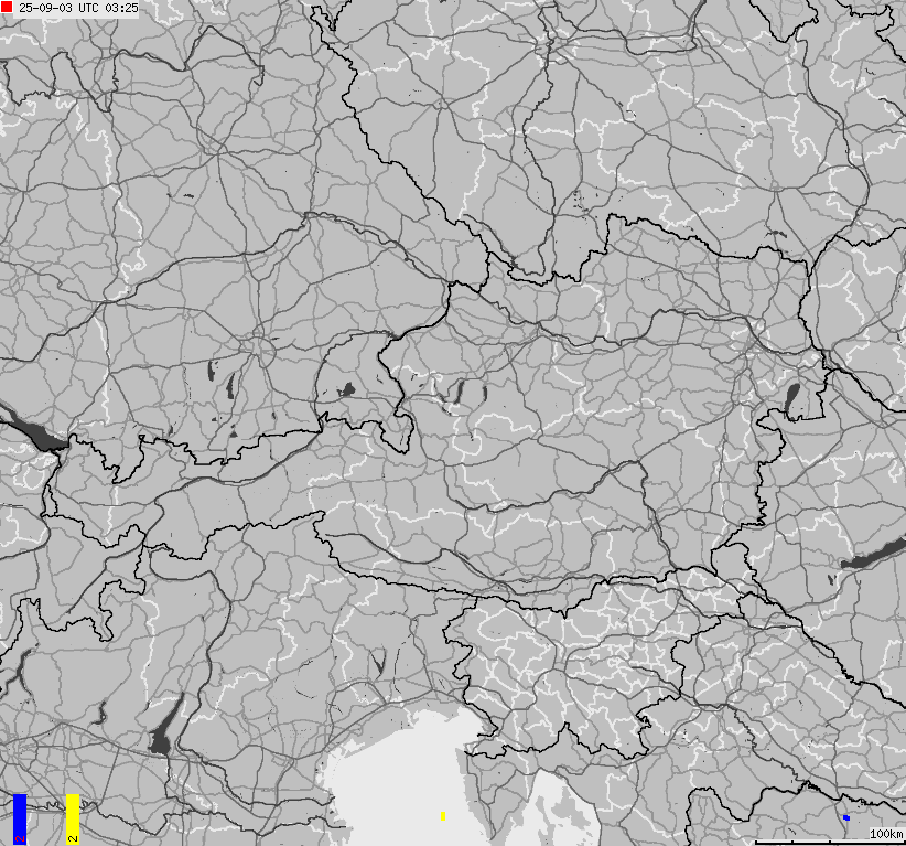 Mapa wyładowań atmosferycznych na obszarze Austrii