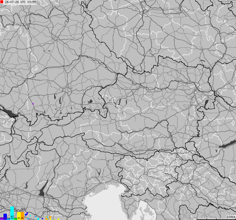 Mapa wyładowań atmosferycznych na obszarze Austrii