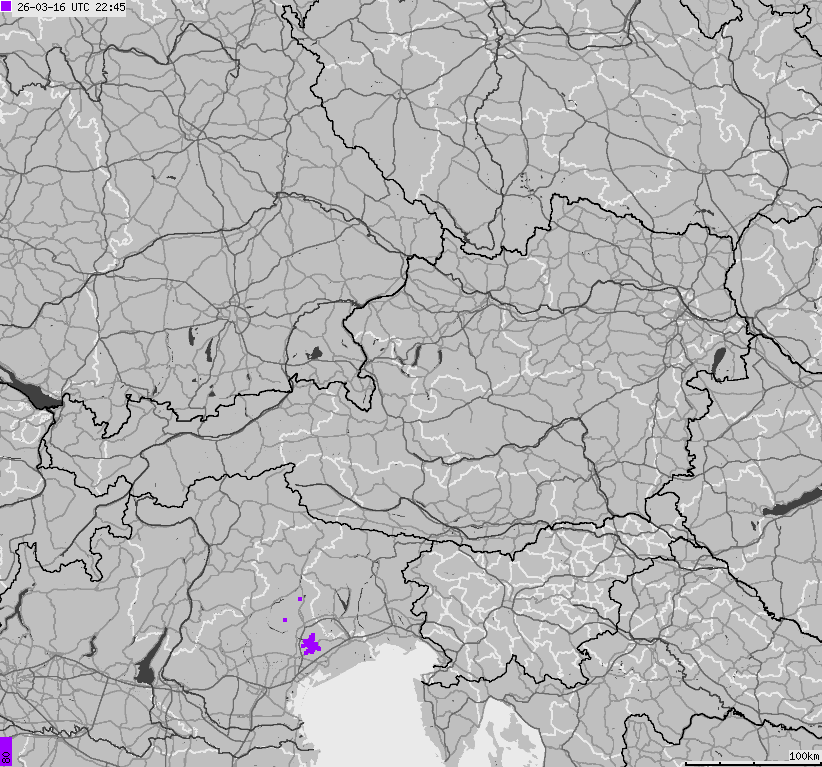Mapa wyładowań atmosferycznych na obszarze Austrii