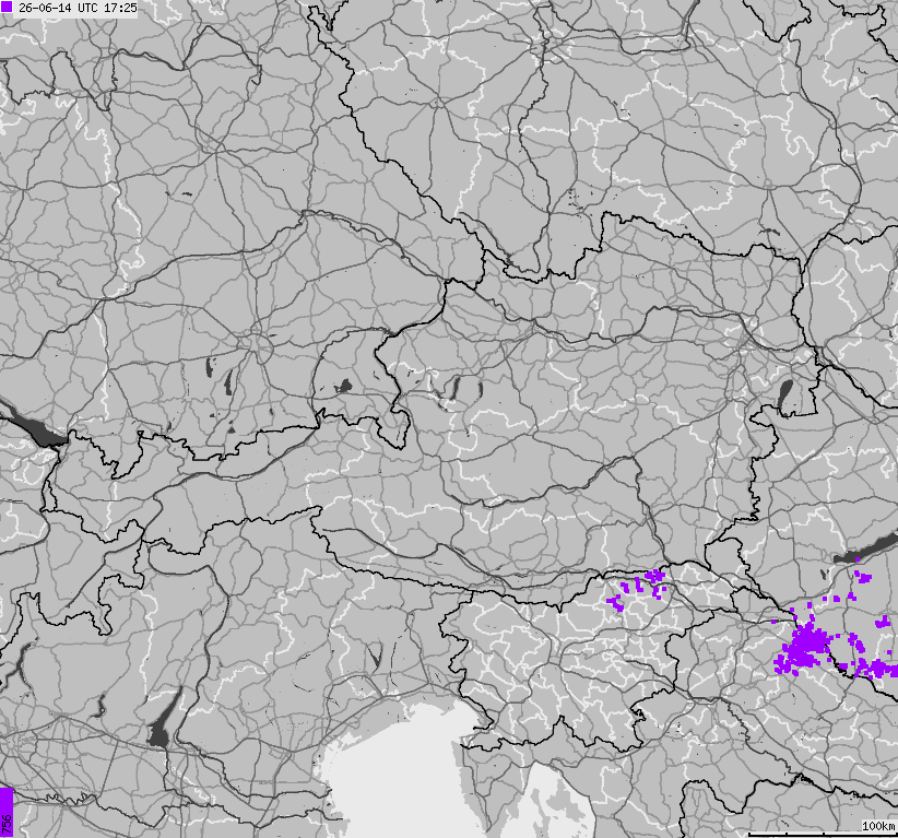 Map of lightnings across Austria