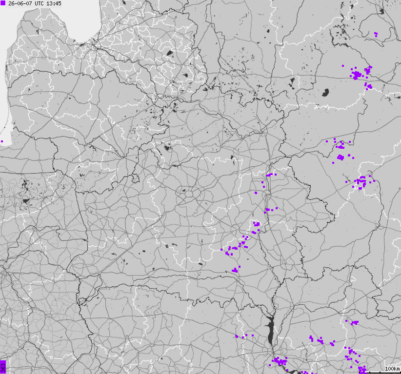Mapa wyładowań atmosferycznych Białorusi