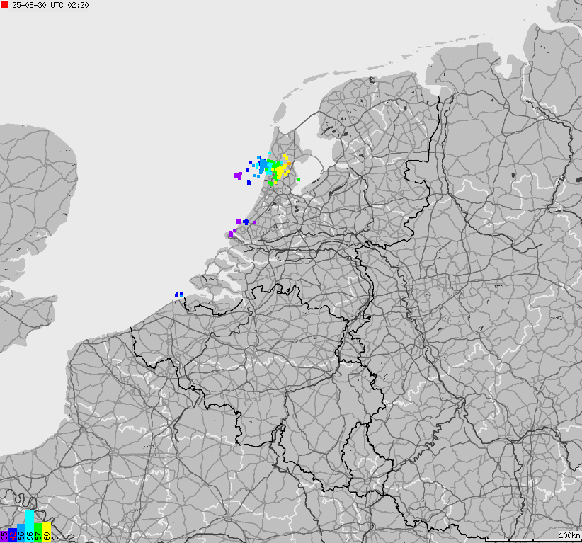 Map of lightnings across Belgium, Luxembourg, Netherlands