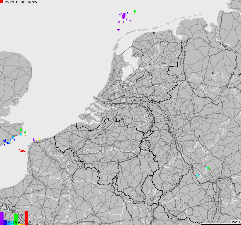 Mapa wyładowań atmosferycznych na obszarze Belgii, Luksemburga, Niderlandów