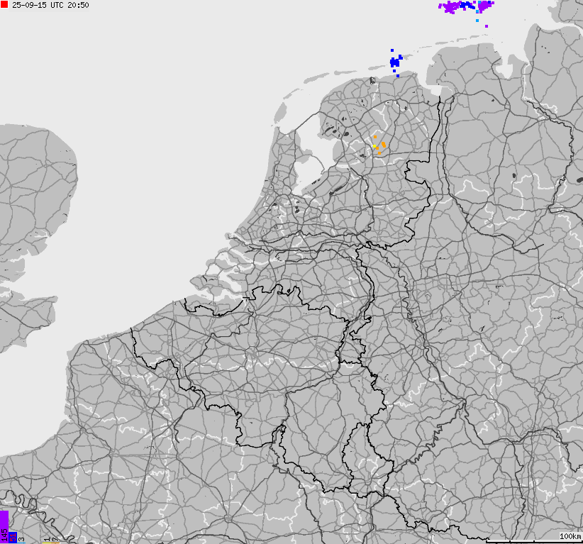 Map of lightnings across Belgium, Luxembourg, Netherlands