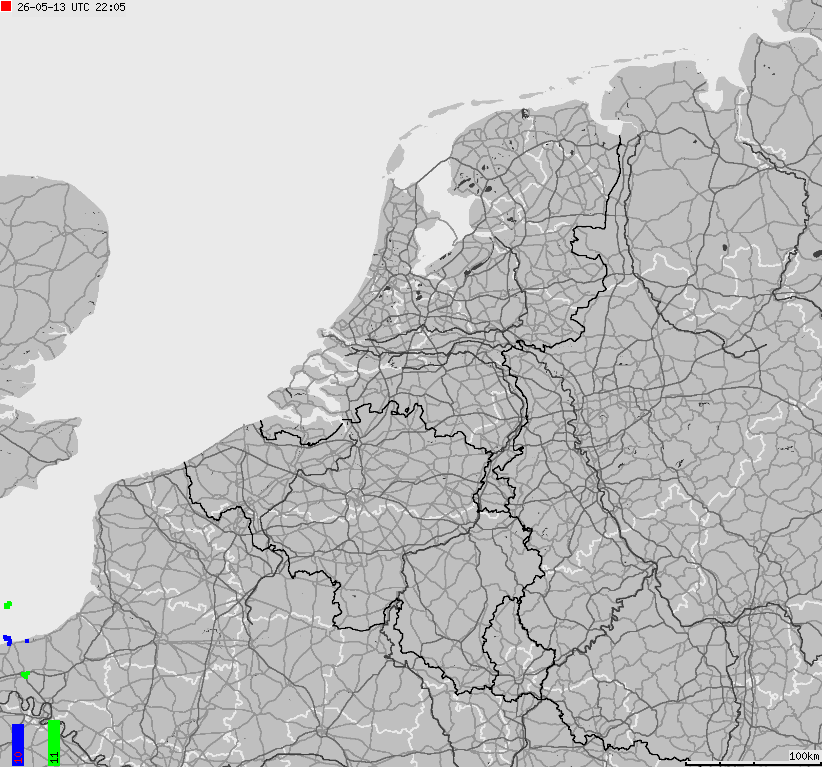 Map of lightnings across Belgium, Luxembourg, Netherlands