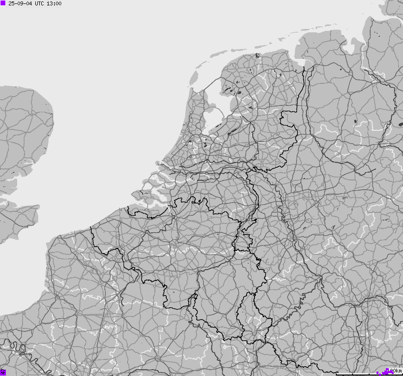 Mapa wyładowań atmosferycznych na obszarze Belgii, Luksemburga, Niderlandów