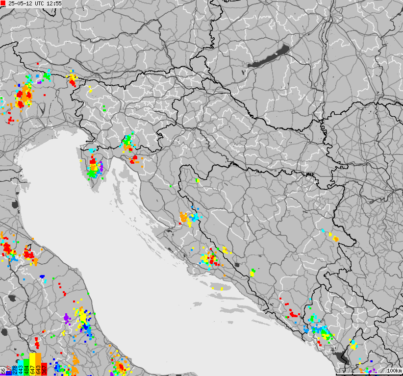 Map of lightnings across Bosnia and Herzegovina, Croatia, Slovenia