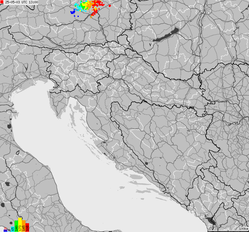 Map of lightnings across Bosnia and Herzegovina, Croatia, Slovenia