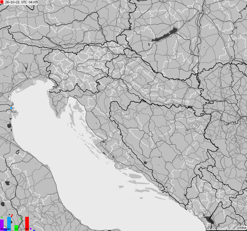 Mapa wyładowań atmosferycznych na obszarze Bośni i Hercegowiny, Chorwacji, Słowenii