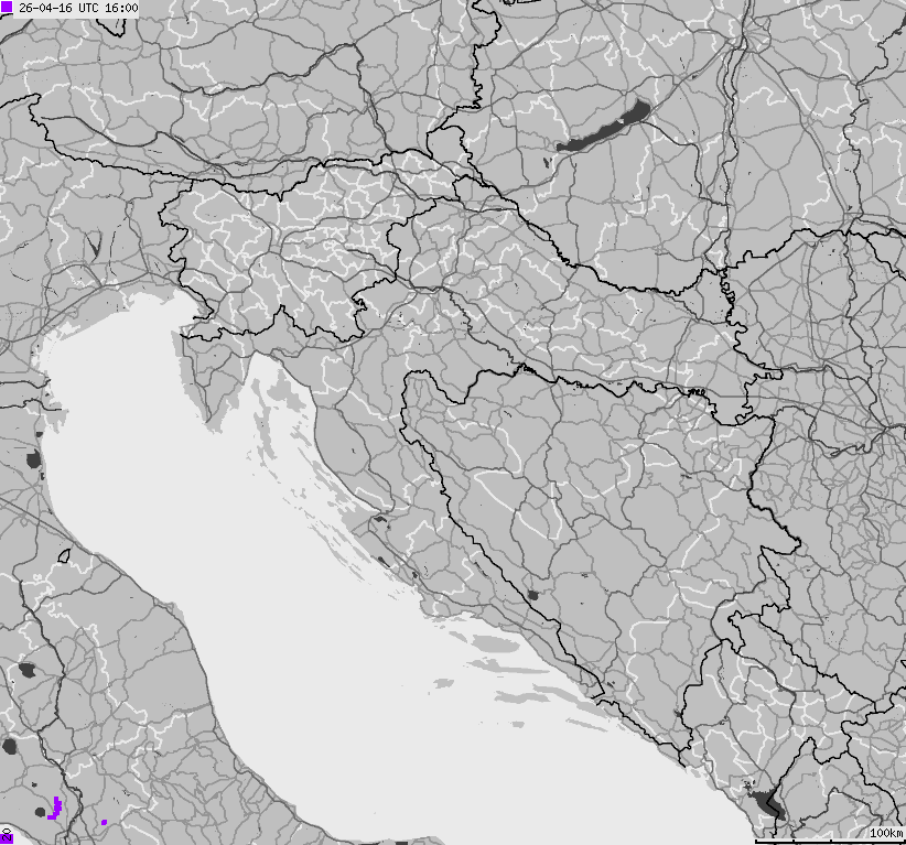 Map of lightnings across Bosnia and Herzegovina, Croatia, Slovenia