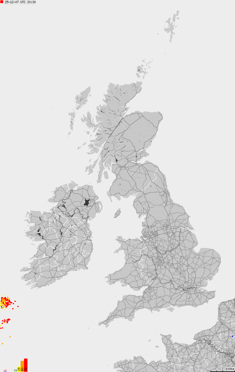 Map of lightnings across British Isles