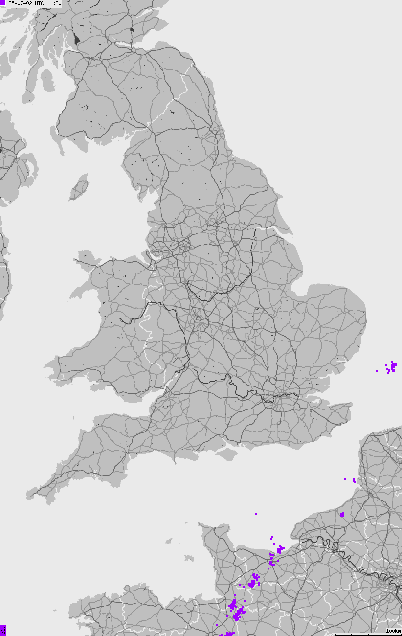 Map of lightnings across British Isles