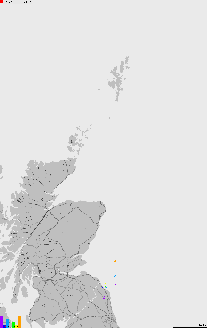 Map of lightnings across British Isles