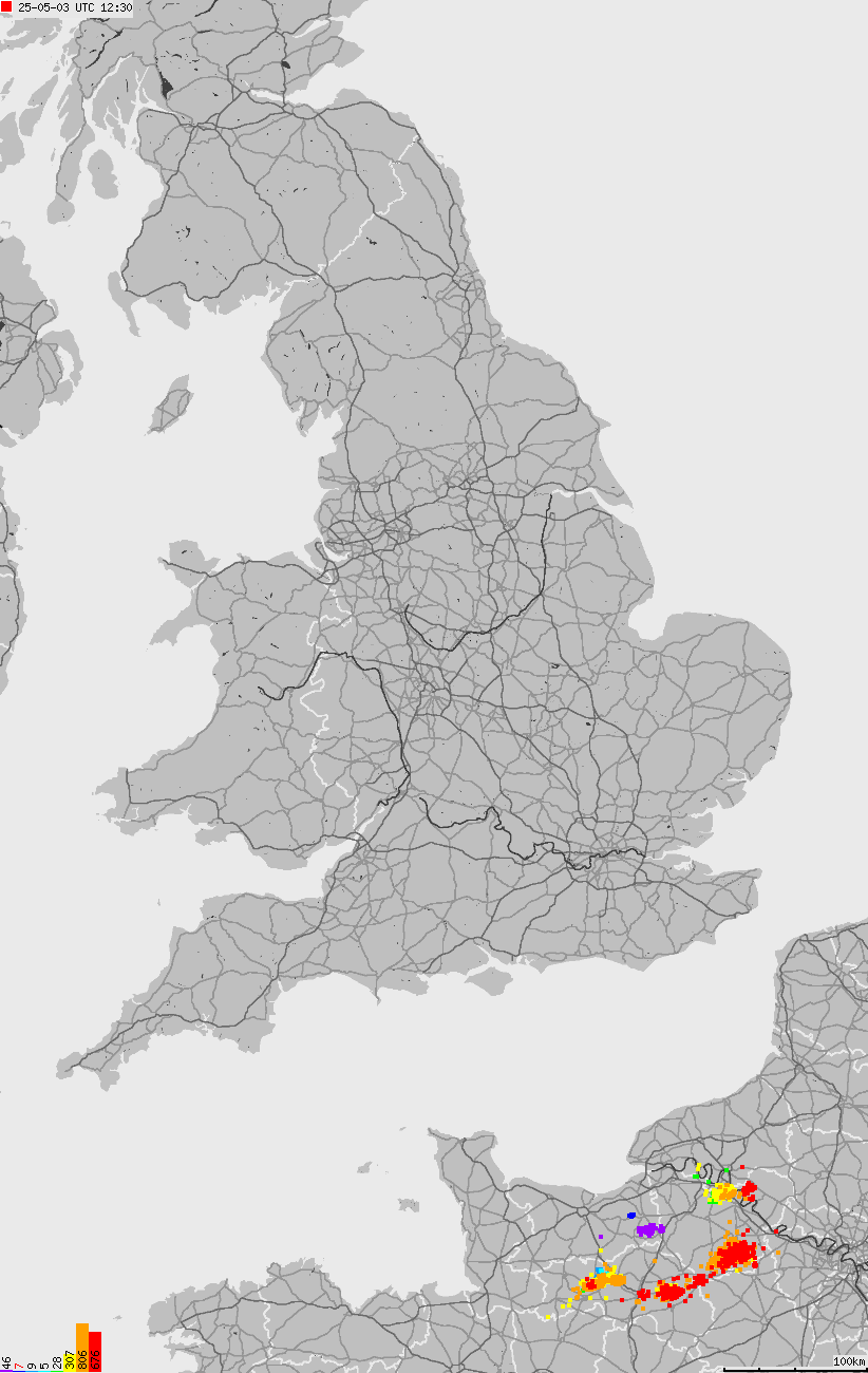 Map of lightnings across British Isles
