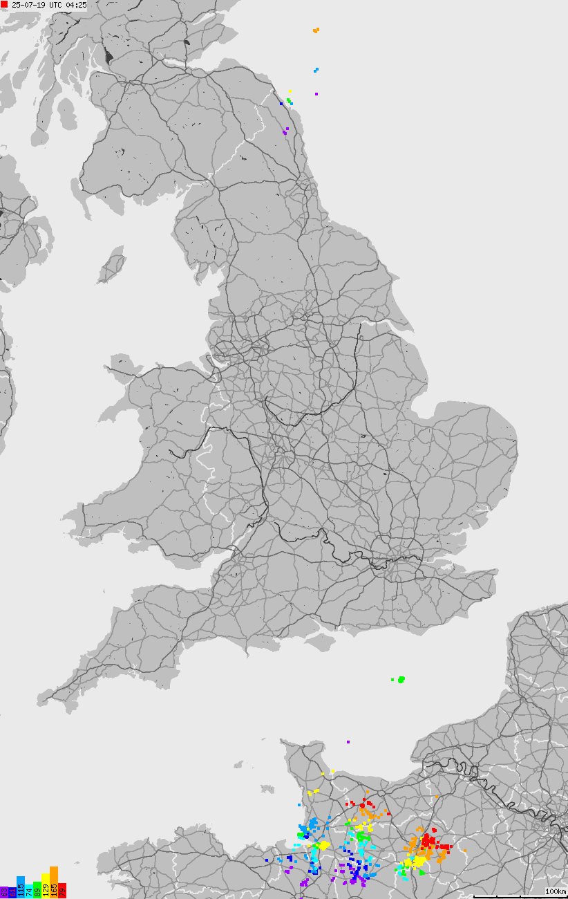 Map of lightnings across British Isles
