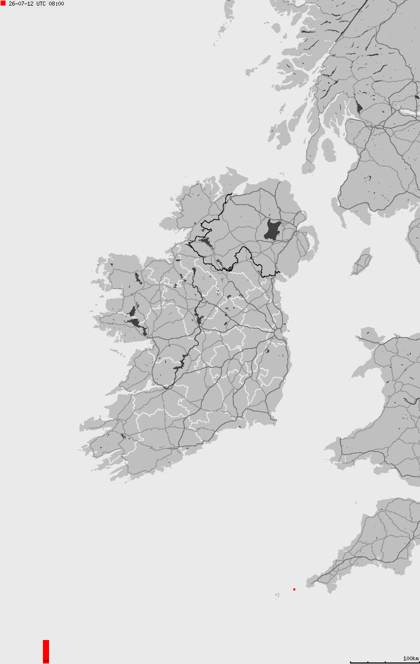 Map of lightnings across British Isles