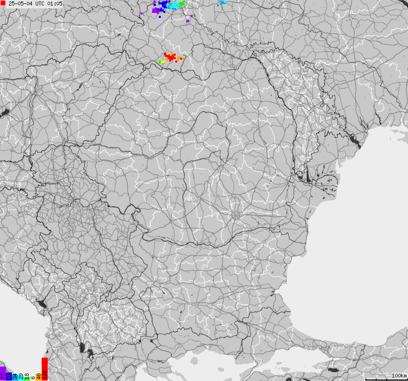 Mapa wyładowań atmosferycznych Bułgarii, Mołdawii, Rumunii