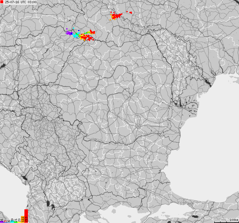 Mapa wyładowań atmosferycznych Bułgarii, Mołdawii, Rumunii