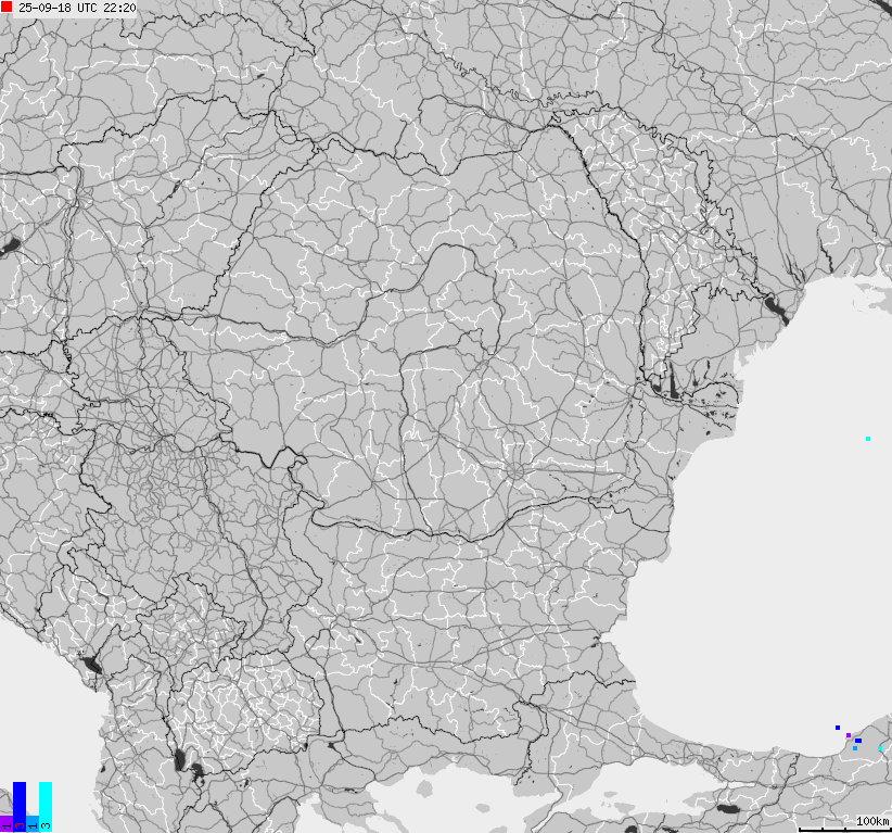 Mapa wyładowań atmosferycznych Bułgarii, Mołdawii, Rumunii