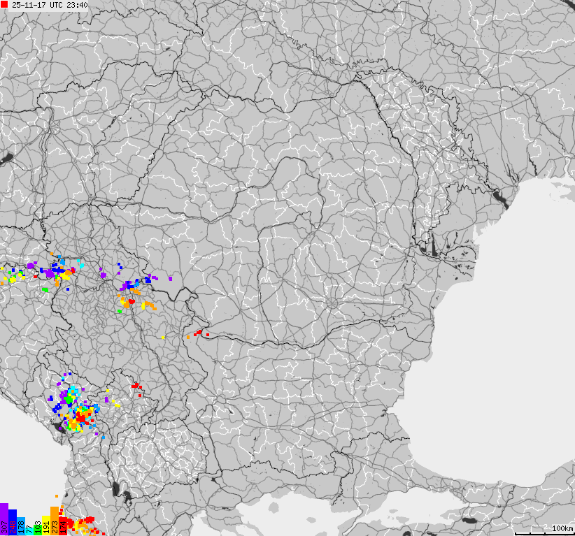 Mapa wyładowań atmosferycznych Bułgarii, Mołdawii, Rumunii