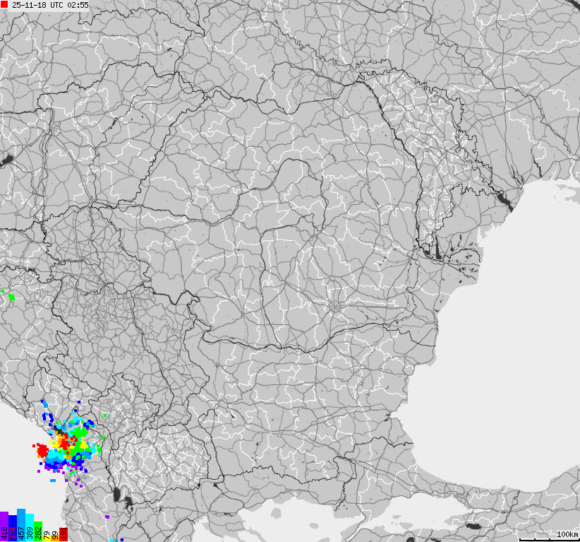 Map of lightnings Bulgaria, Moldavia, Romania