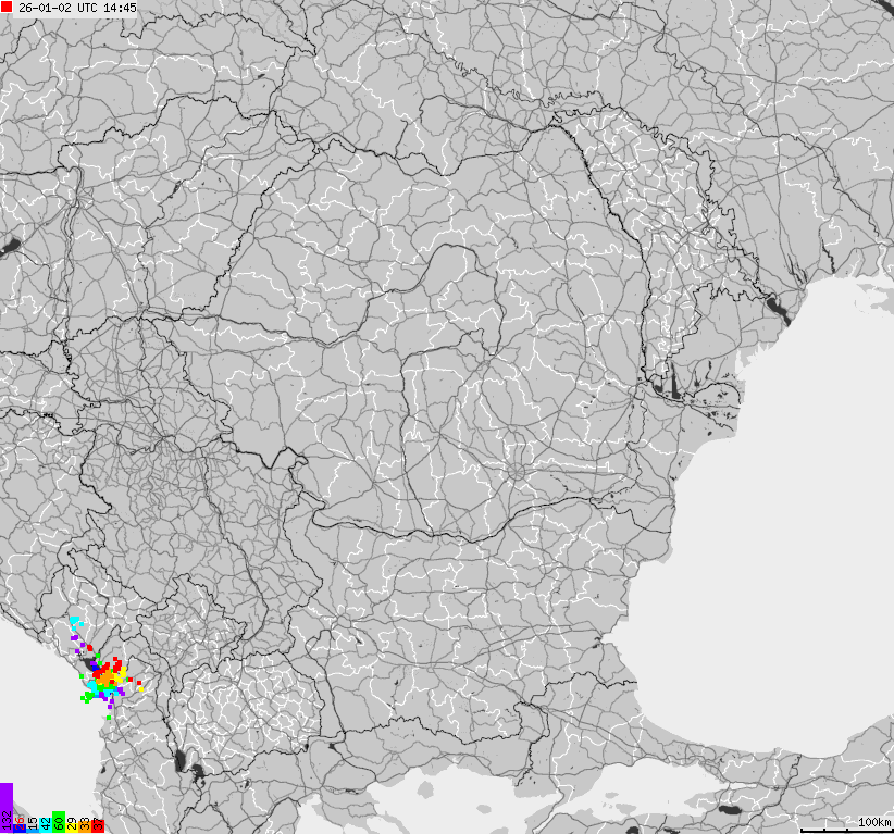 Map of lightnings Bulgaria, Moldavia, Romania