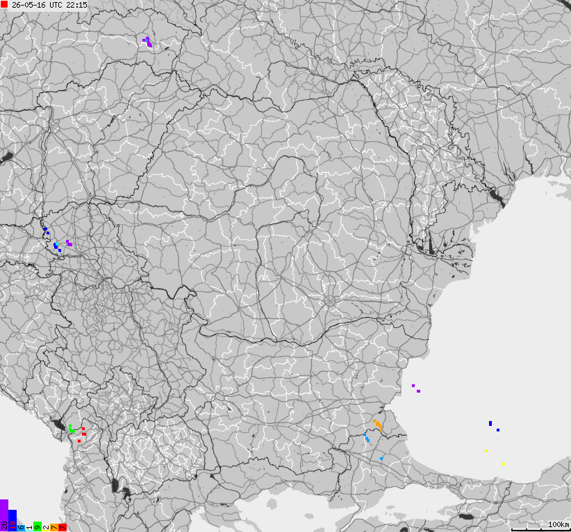 Mapa wyładowań atmosferycznych Bułgarii, Mołdawii, Rumunii