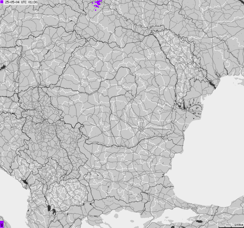 Map of lightnings Bulgaria, Moldavia, Romania